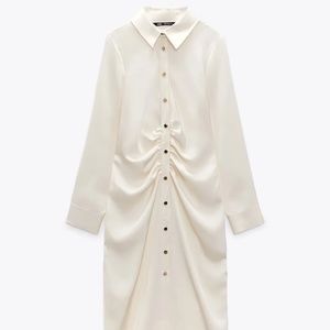 Zara Cream Satin Shirt Dress